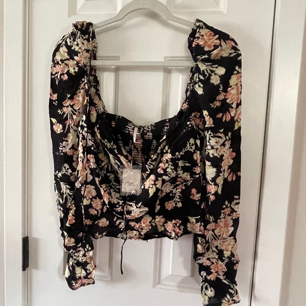 New Free People Hilary Printed Top Black Combo Size Medium